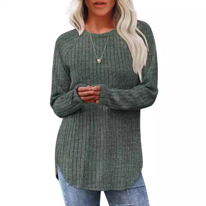 Women's Brushed Rib Long Sleeve Crew Neck Curved Hem Top