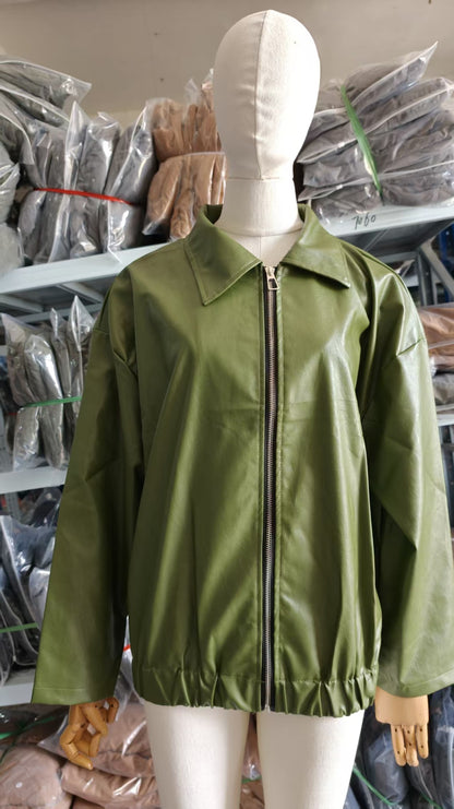 Women's Oversized Faux Leather Moto Jacket Zip Up