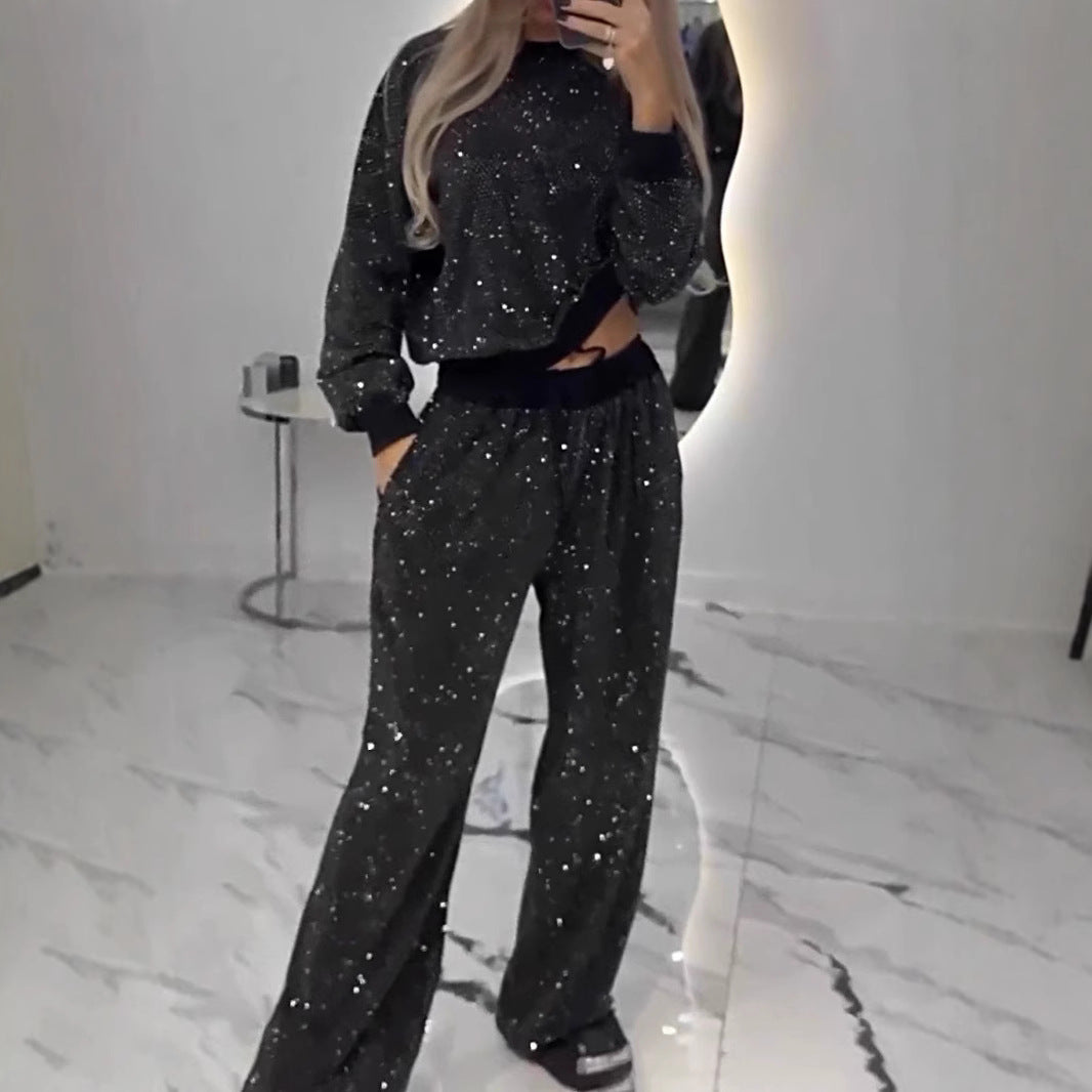 Sequin Oversized Lounge Two Piece Set Wide Leg Pants