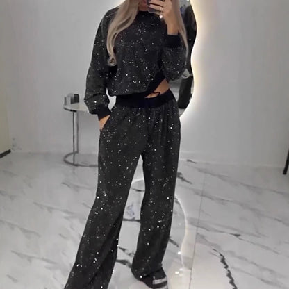 Sequin Oversized Lounge Two Piece Set Wide Leg Pants