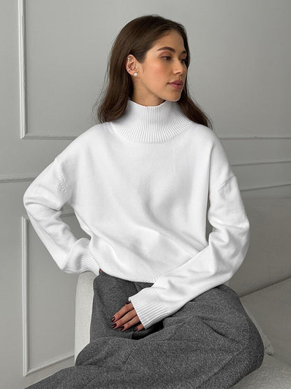Oversized Turtleneck Sweater Solid Casual Knit Pullover
