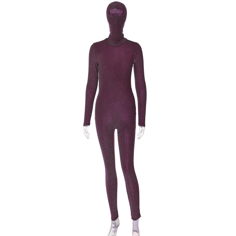 Women's Backless Turtleneck Catsuit with Balaclava