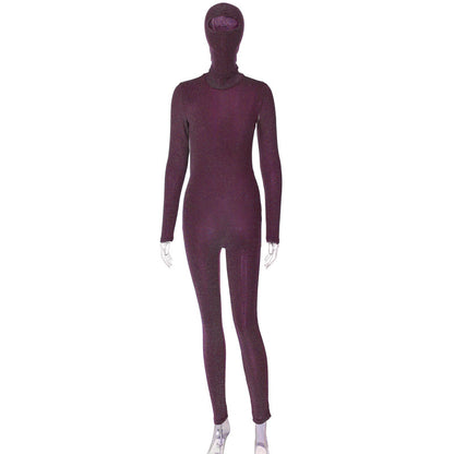 Women's Backless Turtleneck Catsuit with Balaclava