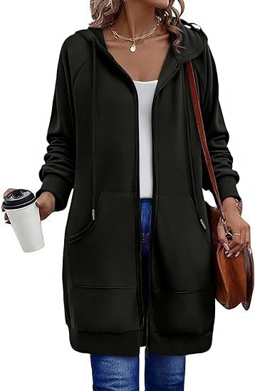 Women's Oversized Long Zip Up Hoodie Jacket
