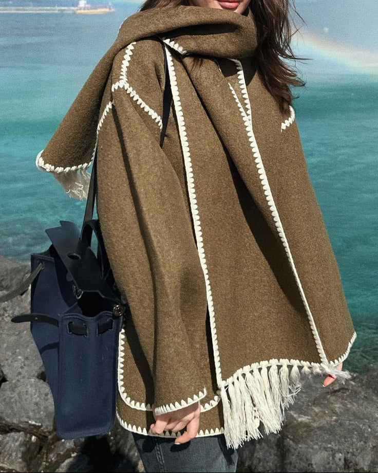 Women's Fringe Scarf Jacket Cropped Embroidered Coat