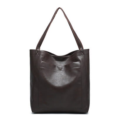 Vintage Soft Leather Tote Bag with Pocket Large Capacity