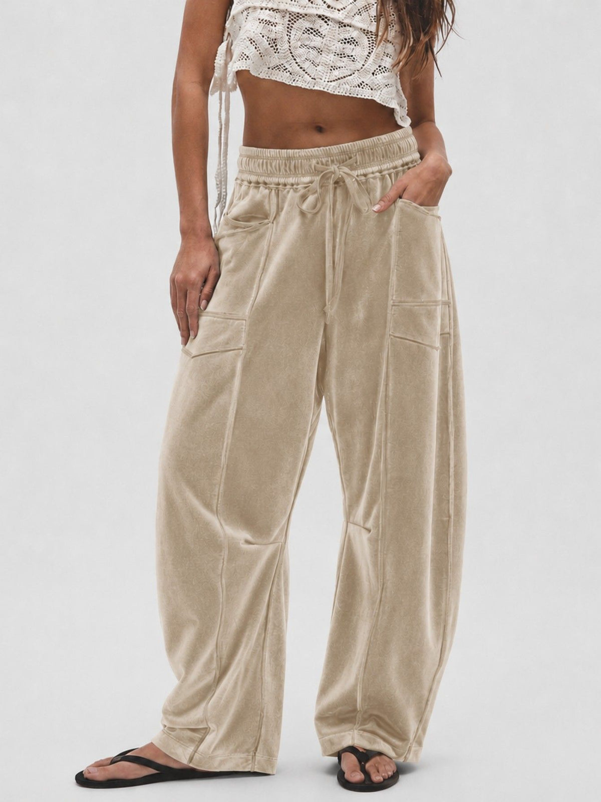 Women's Velvet Wide Leg Drawstring Casual Pants