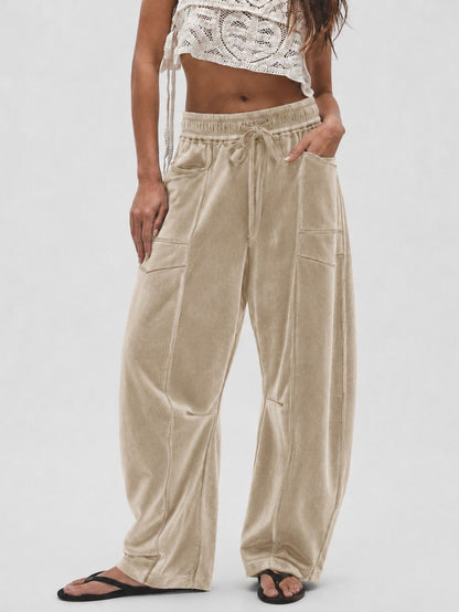 Women's Velvet Wide Leg Drawstring Casual Pants