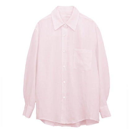 High-End Linen Shirt Women Spring Oversized Turn-Down Collar