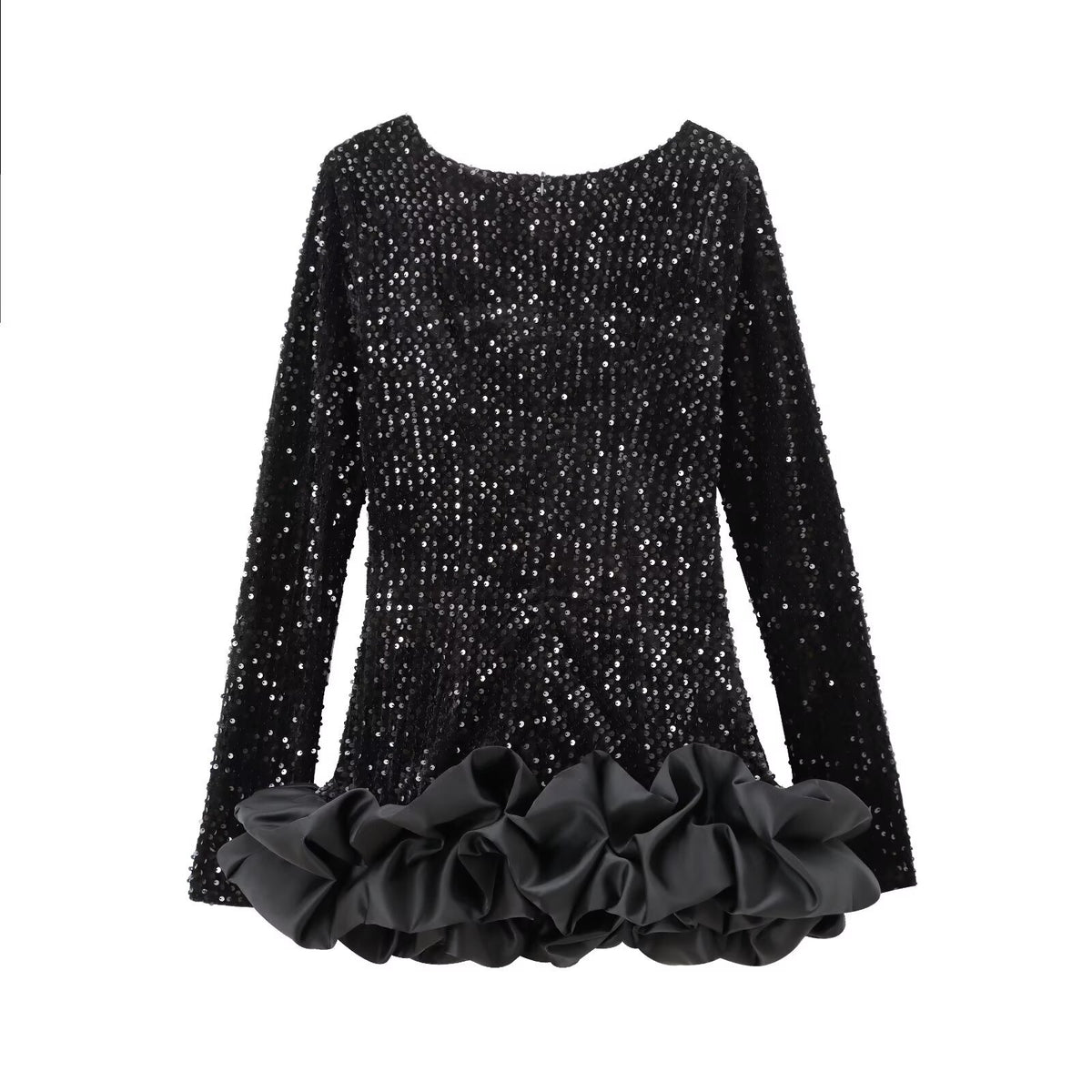 Balletcore Long Sleeve Ruffle Hem Mini Dress