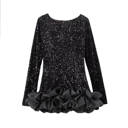 Balletcore Long Sleeve Ruffle Hem Mini Dress