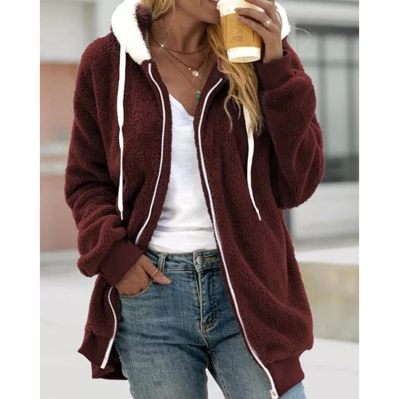 Women's Oversized Sherpa Fleece Zip Up Hoodie Jacket