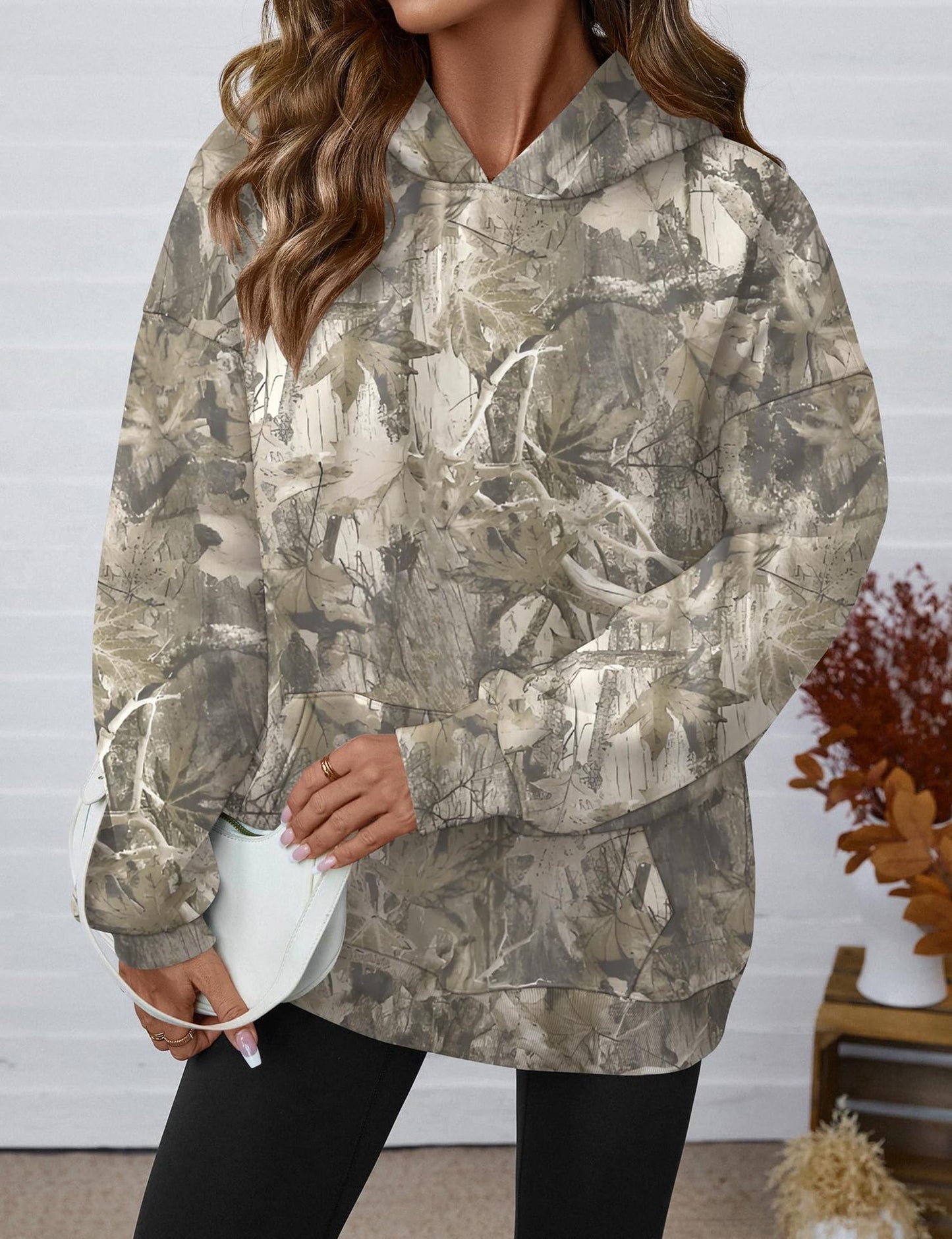 Camo Branch Print Oversized Hoodie for Women