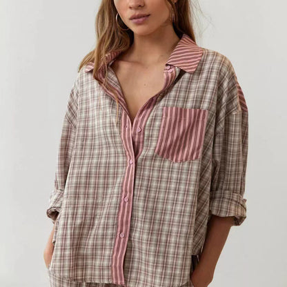 Women's Plaid Shirt Pants Matching Lounge Set
