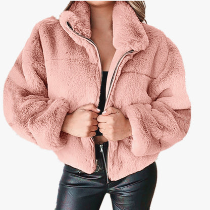 Women's Faux Fur Zip Up Jacket Winter Warm Fuzzy Coat