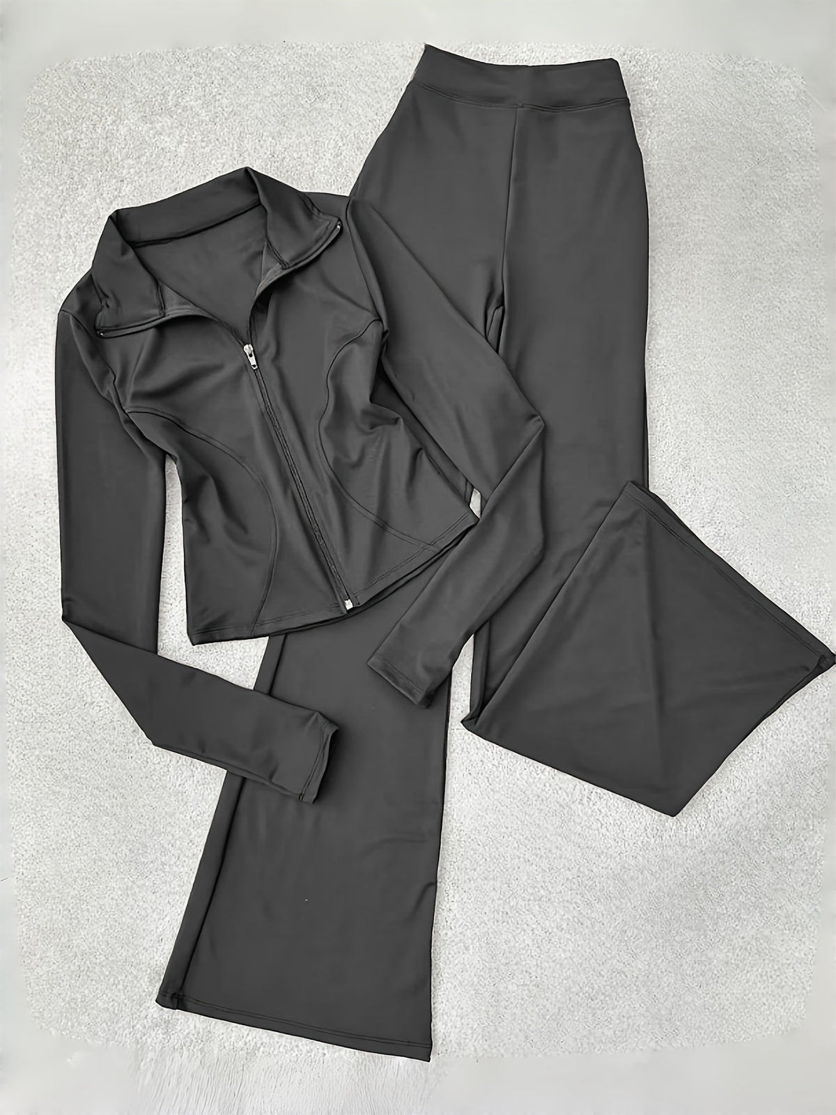 Women's Two Piece Zip Up Jacket & Flare Pants Set