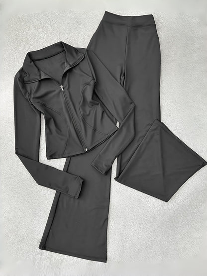 Women's Two Piece Zip Up Jacket & Flare Pants Set