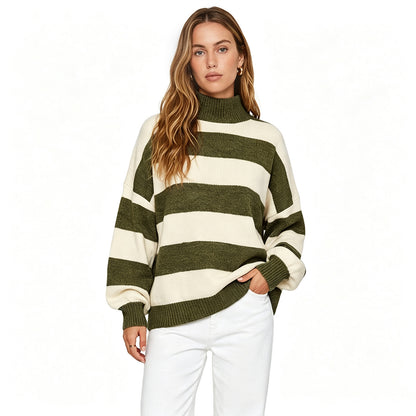 Women's Oversized Striped Turtleneck Sweater