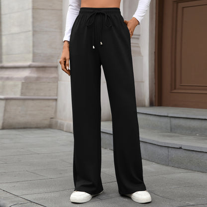 Womens Wide Leg Pants Elastic Waist Drawstring Pockets