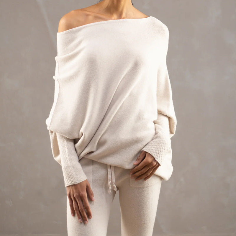Oversized Off Shoulder Draped Knit Sweater