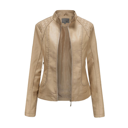 Womens Faux Leather Moto Jacket Zip Up Quilted