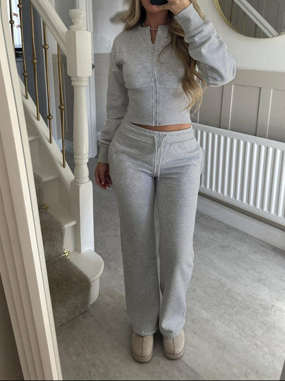 Women's 2 Piece Lounge Set Zip Up Jacket Wide Leg Pants