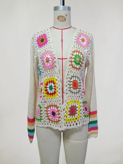 Women's Crochet Cardigan Beach Cover Up Boho Open Front