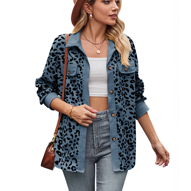 Leopard print corduroy shacket relaxed fit