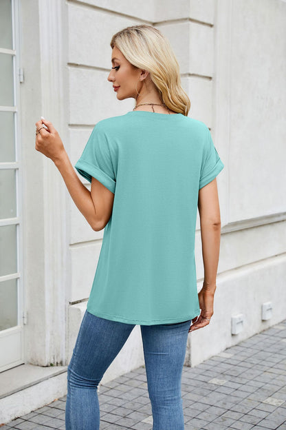 Solid Knit T Shirt Loose Fit Casual Custom Top
