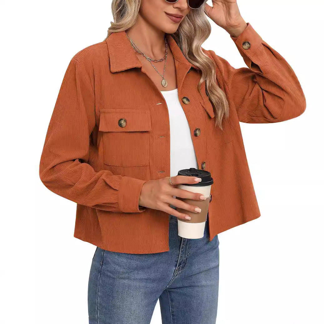 Women's Corduroy Cropped Shacket Button Down Jacket
