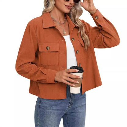 Women's Corduroy Cropped Shacket Button Down Jacket
