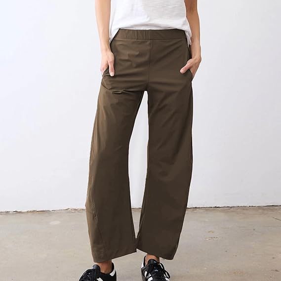 Women's Flowy Barrel Leg Pants Lightweight Travel Casual