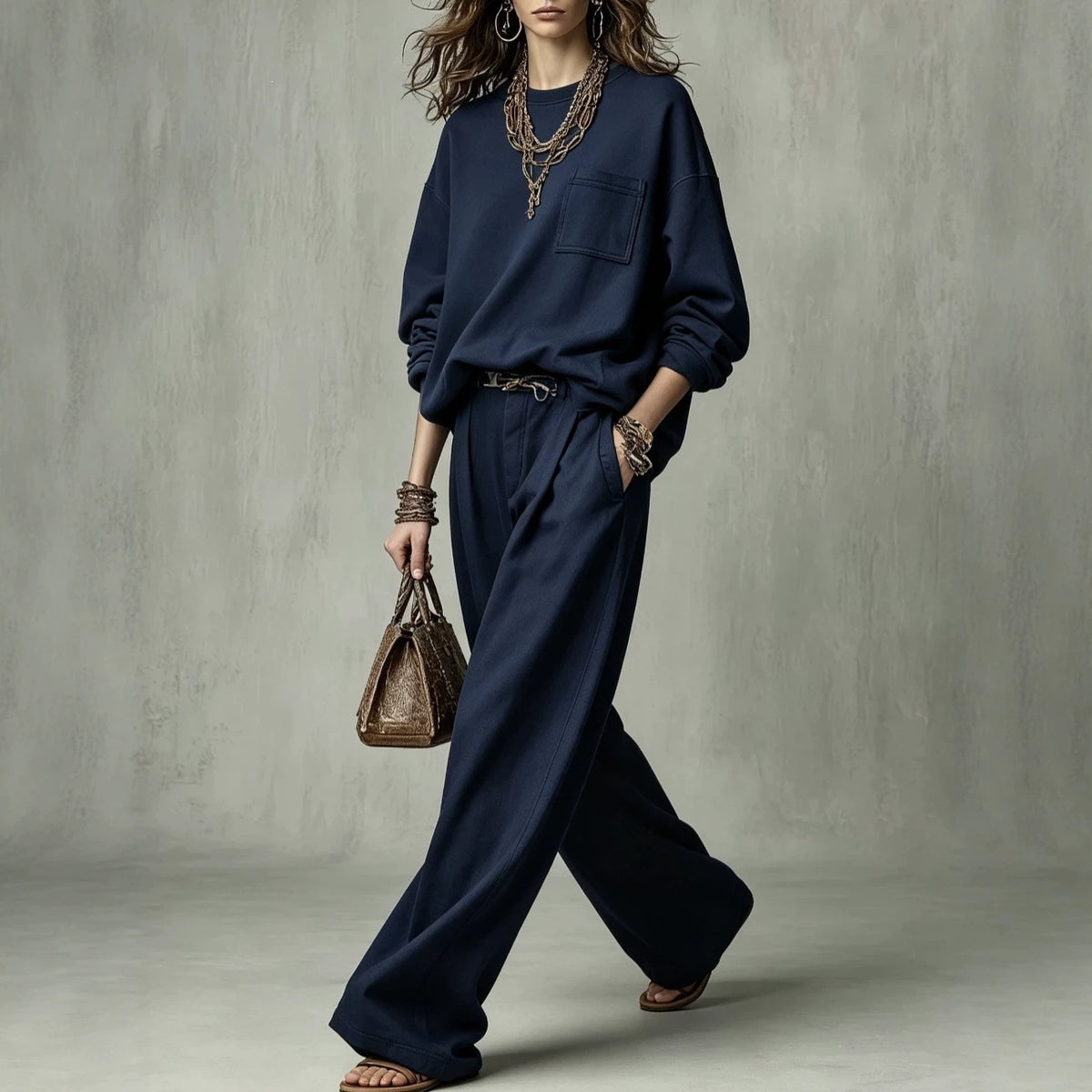 Women's Oversized Crewneck Sweatshirt Wide Leg Pant Set