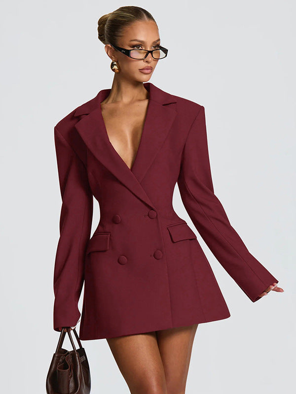 Women V Neck Long Sleeve Blazer Bodycon Mini Dress