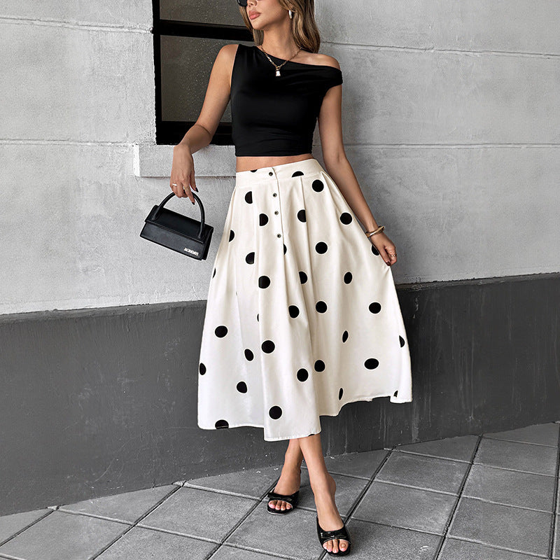 Polka Dot High Waist Midi Skirt French Vintage A Line Skirt
