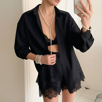 Women's Lace Trim Shirt and Shorts Matching Set