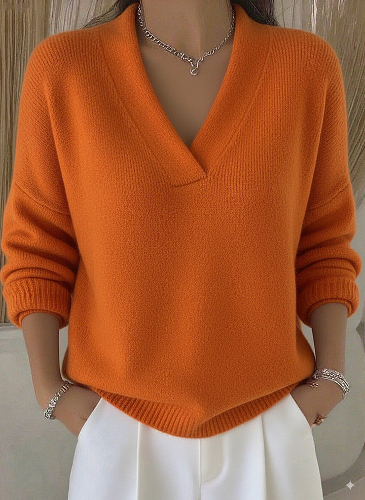 Women’s Oversized V Neck Knit Sweater Soft Pullover