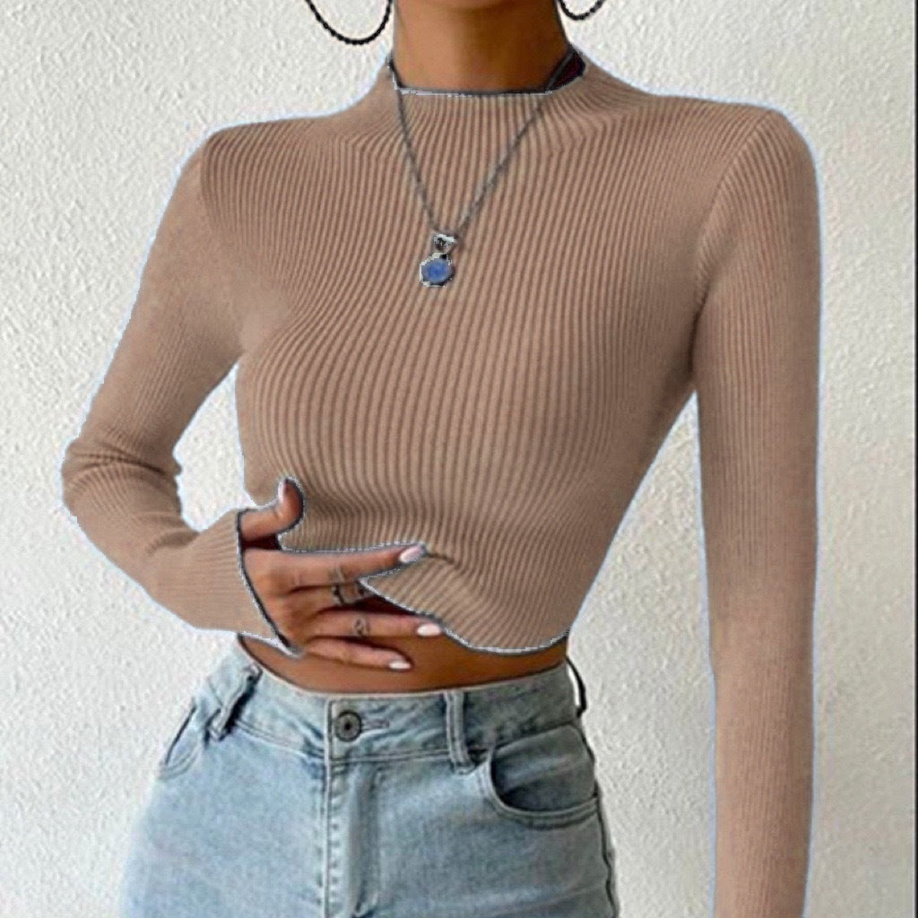 Women's Ribbed Mock Neck Long Sleeve Knit Top