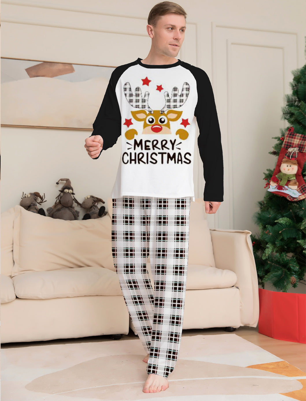 Deer Letter Plaid Parent-child Outfit Printed Loungewear Christmas Pajamas