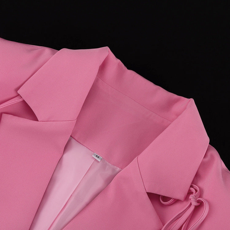 Women's Pink Bow Detail Oversized Casual Blazer