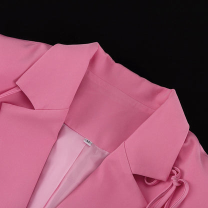 Women's Pink Bow Detail Oversized Casual Blazer