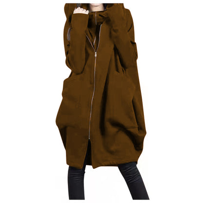 Women's Oversized Long Zip Up Fleece Hoodie Jacket Pockets