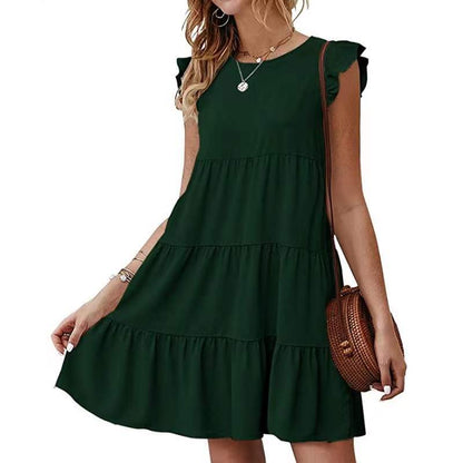 Solid Color Casual Short Sleeve Babydoll Dress