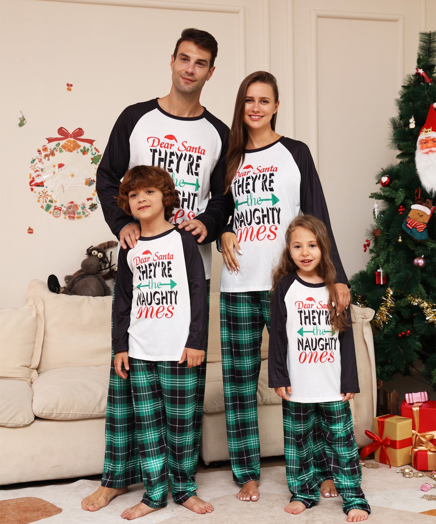 Plaid Alphabet Cartoon Christmas Parent-Child Dress Printed Christmas Pajamas