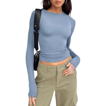 Women's Fitted Long Sleeve Crew Neck Tee Soft Stretch Basic