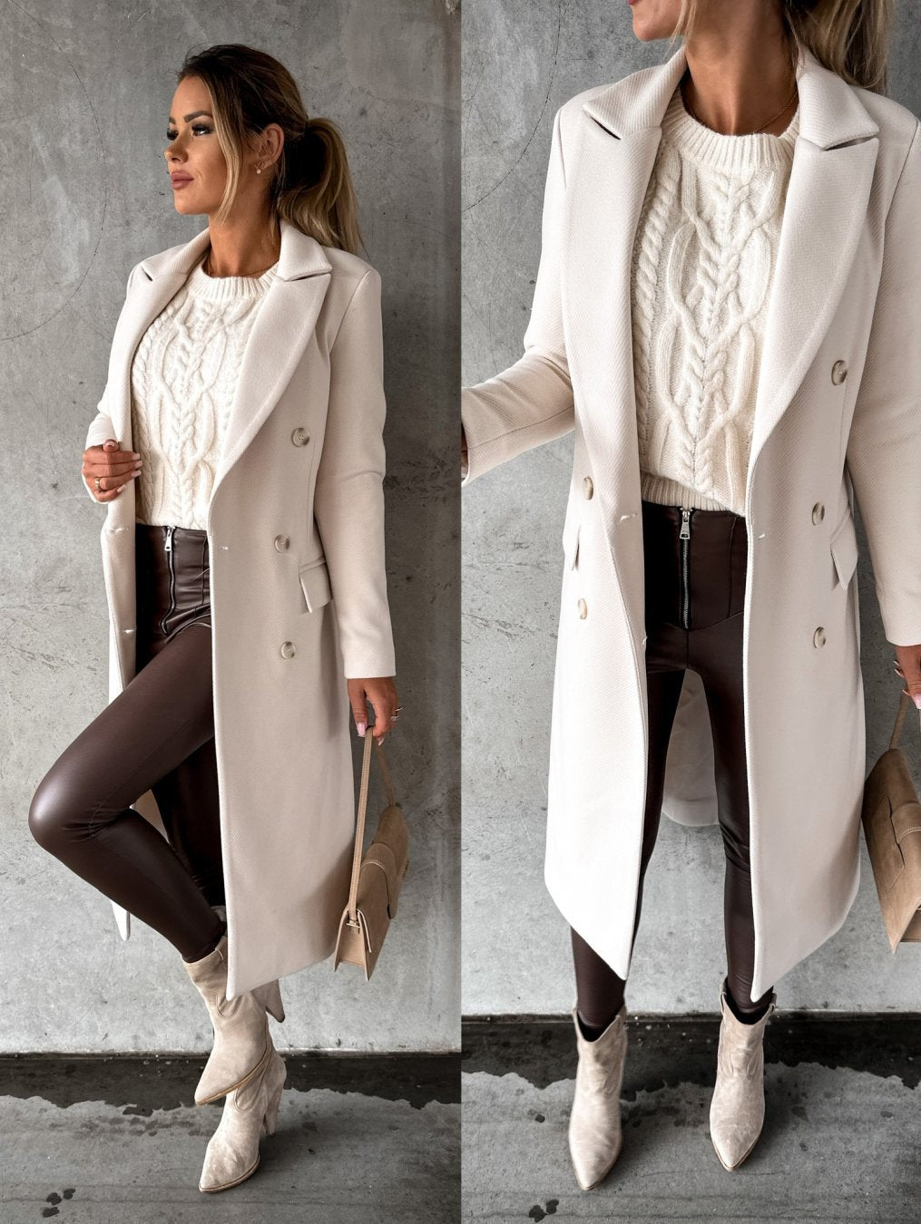 Women's Double Breasted Long Coat Fall Winter