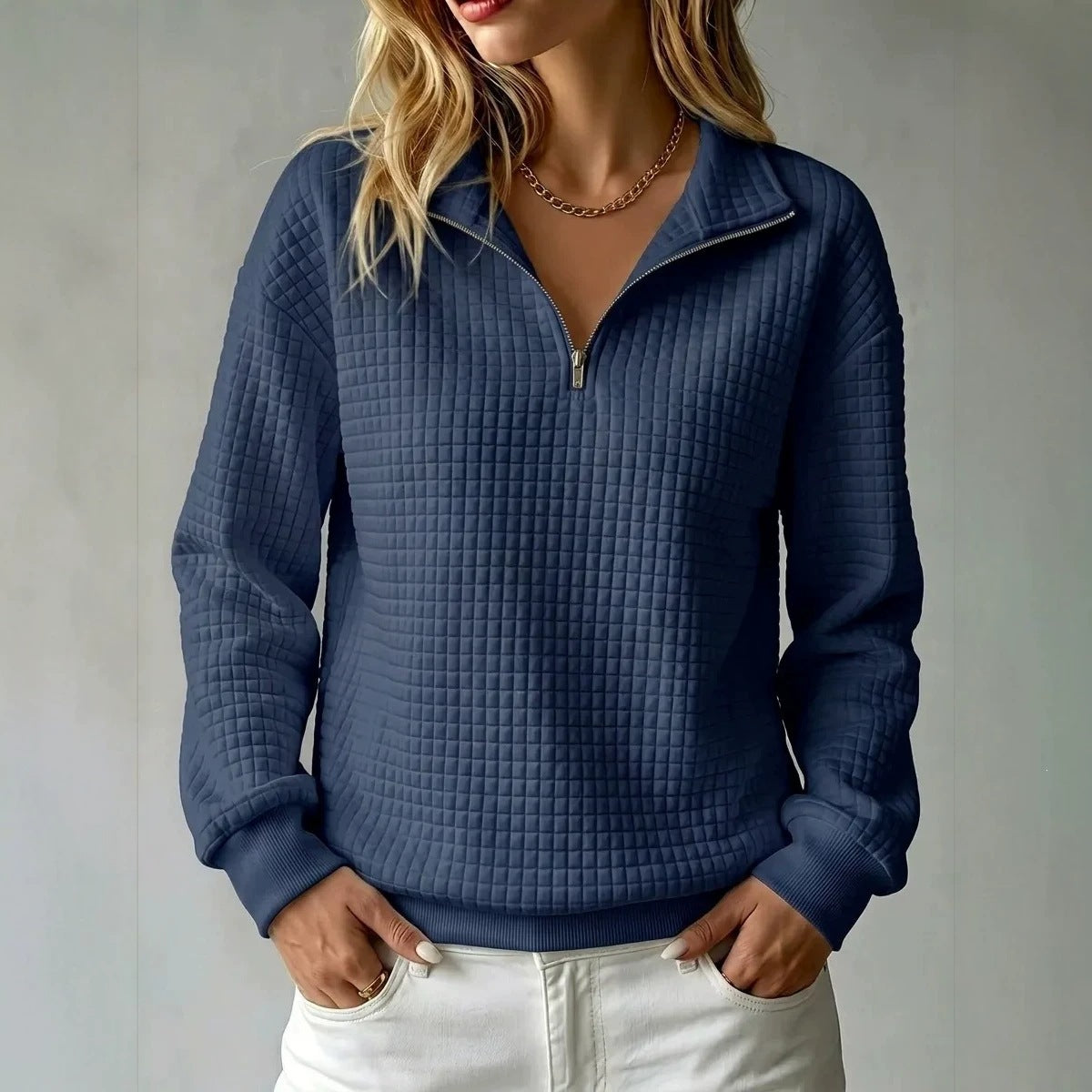 Women's Oversized Waffle Half Zip Pullover Sweatshirt