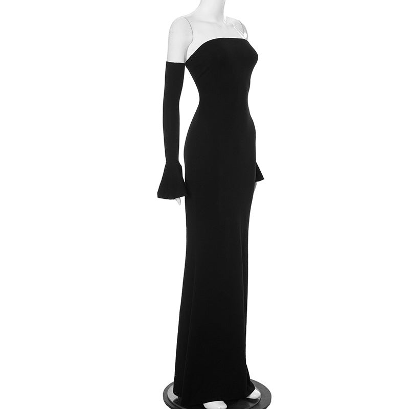 Strapless Bodycon Mermaid Maxi Dress Bell Sleeves