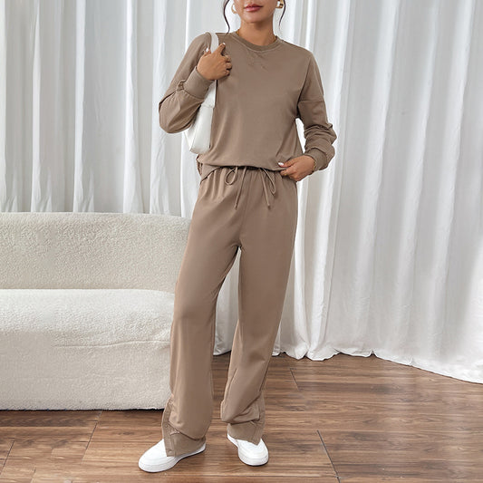 Sweater Two-piece Autumn and Winter Women's Clothing Solid Color Crew Neck Casual Suit