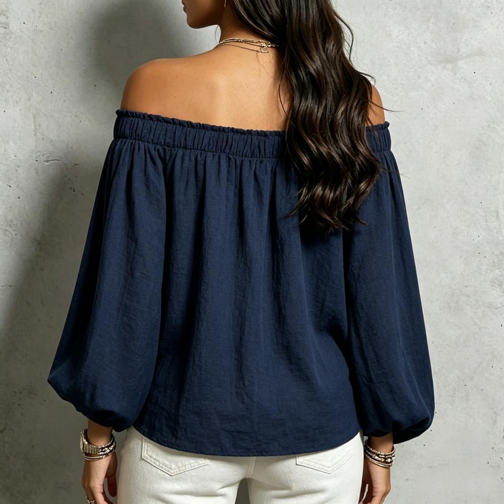 Off Shoulder Bubble Sleeve Cotton Blouse
